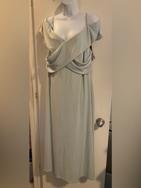 Donna Karan Soft Sage Criss Cross Drape Front Maxi Dress NWT